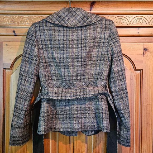 Antonio Melani Brown Plaid Belted Wool Blend Peacoat Excellent Condition Size 0‎ - Picture 4 of 8